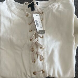 J. Crew Women's Lace-Up Cream thick blouse